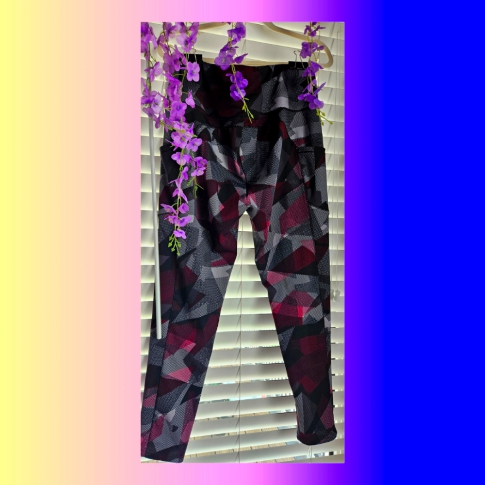 SHOSHONE Women's Leggings XL 1X GUC Mauve/Wine/Grey